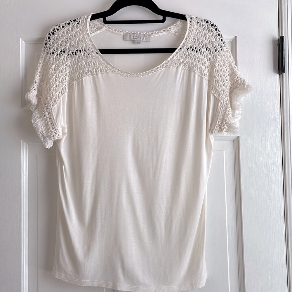 Crochet-shoulder cream top